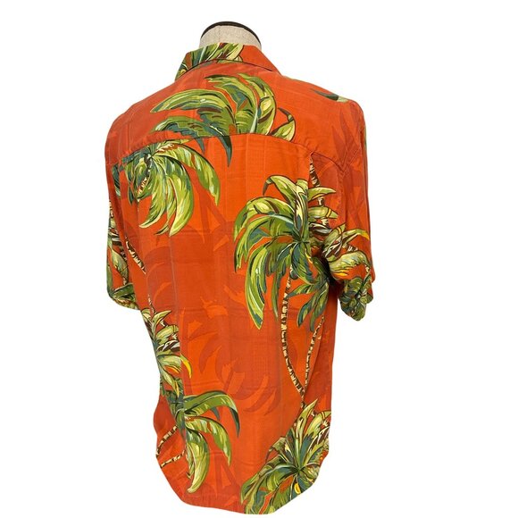 Tommy Bahama Tropical Palm Tree Orange Silk Short Sleeve Button-Up Shirt Large - Picture 3 of 5